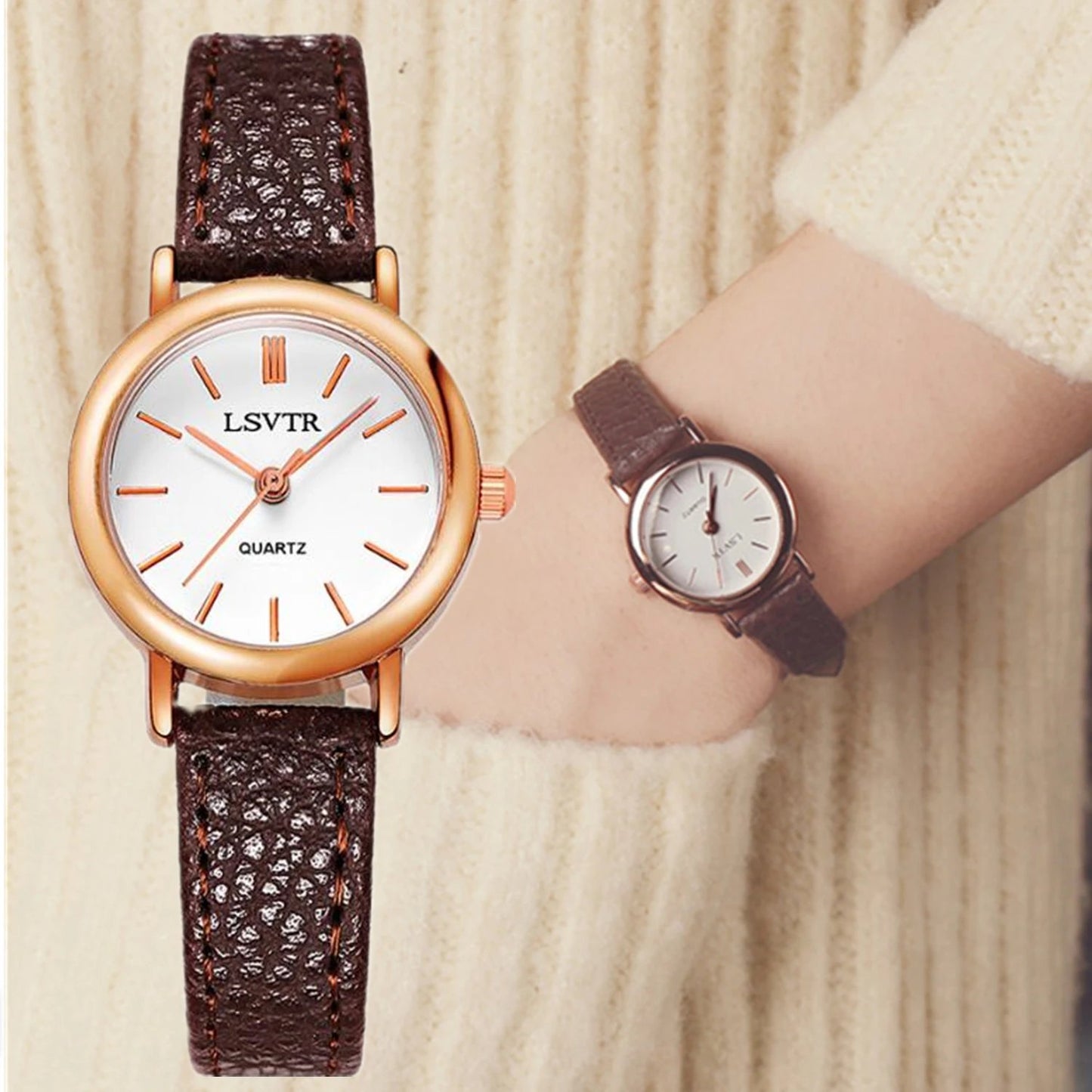 Vintage Women's Watch Brown Leather Elegant Wristwatches For Ladies Small Dial Fashion Quartz Clock Simple Sale relogio feminino