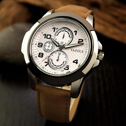 Yazole Top Brand Luxury Famous Male Clock Quartz Watch Leather Quartz-watch