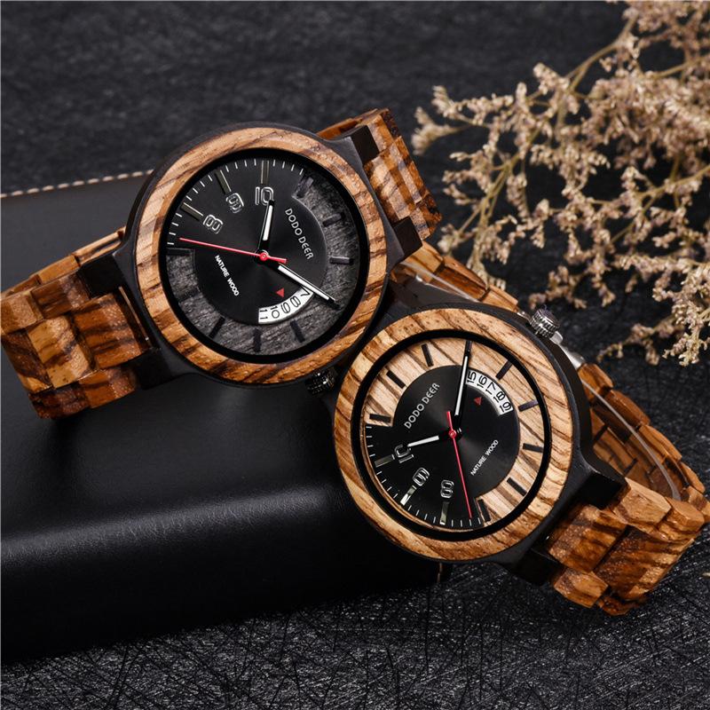 DODO DEER Fashion Men's Calendar Digital Wooden Sports Watch