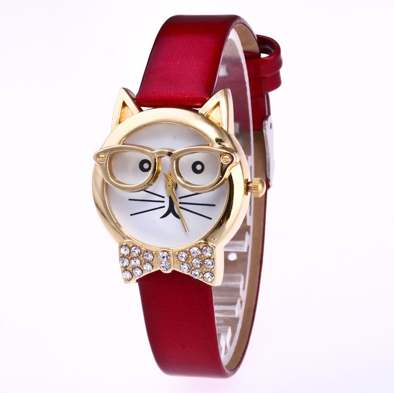 Animal Cat with Rhinestone Bow Tie Quartz Cartoon Watch