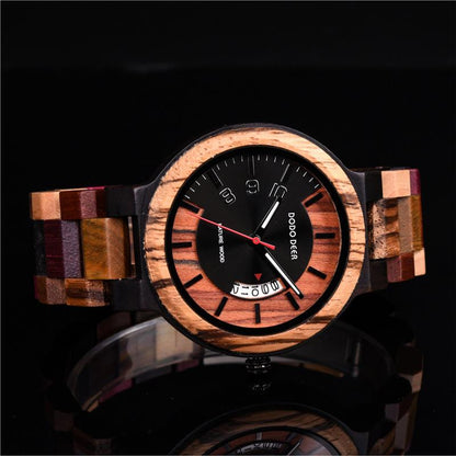 DODO DEER Fashion Men's Calendar Digital Wooden Sports Watch