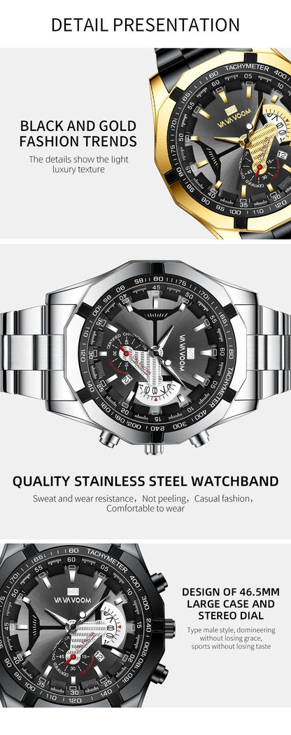 Watches Men Sport Stainless Steel Band Waterproof Casual Outdoor Luxury Quartz Watch