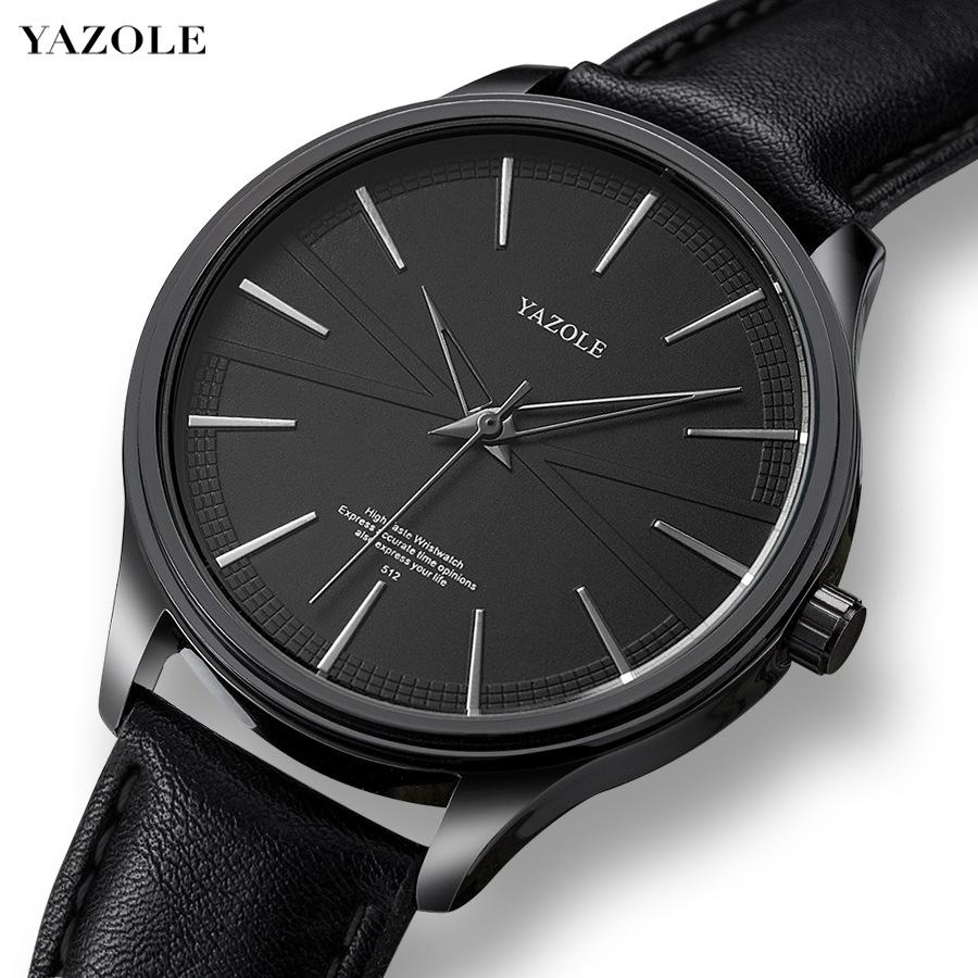 Yazole Men Fashion Simple Casual Quartz Watch Minimalist Style Leather Business Wristwatch