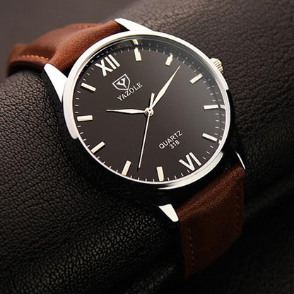 Yazole Simple Hook Needle Business Watch Roman Scale Male Soft Leather Watch