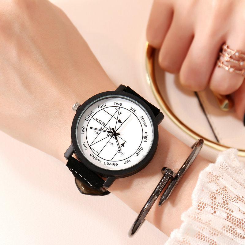 Womens Watch Leather Quartz Mathe Matical Formula Prints