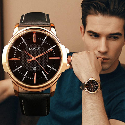 YAZOLE Top Brand Luxury Fashion Leather Men's Watch Unique Design Clock