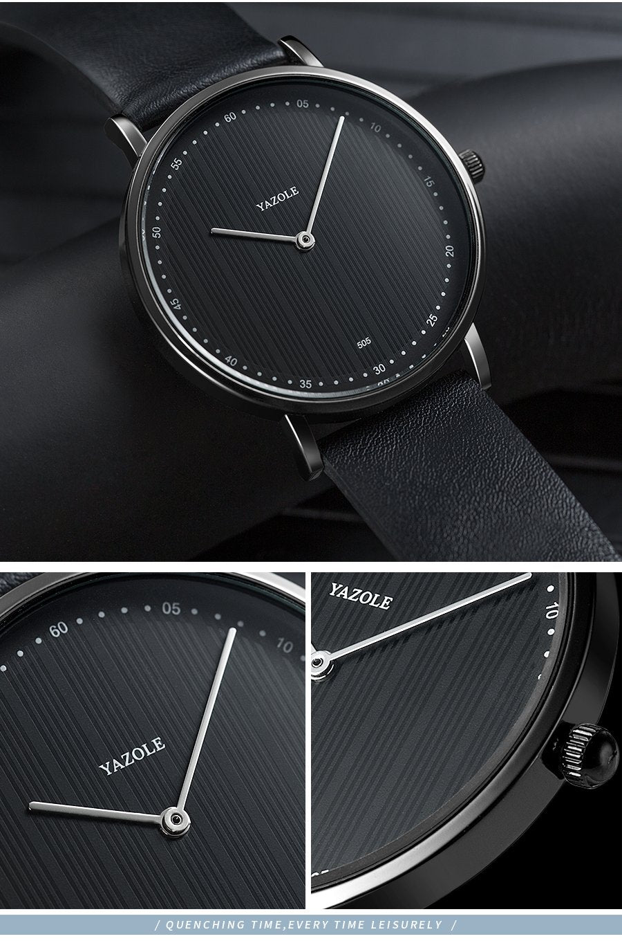 YAZOLE Fashion Men's Clock Waterproof Simple Casual Elegant Leather Quartz Watch