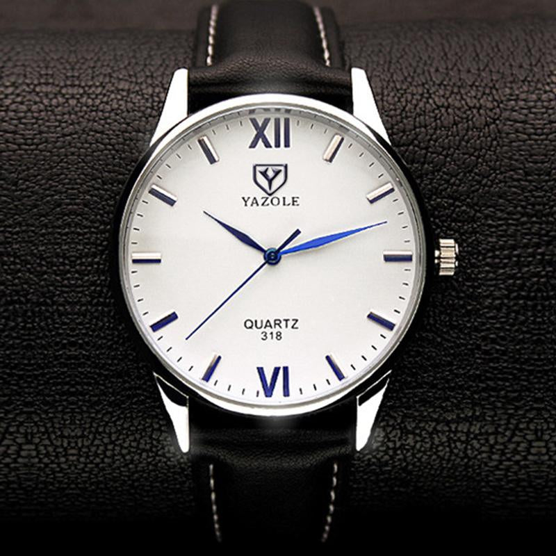 Yazole Simple Hook Needle Business Watch Roman Scale Male Soft Leather Watch