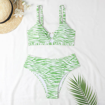 Women Sexy Split Print High Waist Bikini