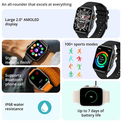 2.0 Inch AMOLED Support AOD 100 Sports Modes Smart Watches