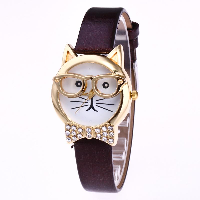 Animal Cat with Rhinestone Bow Tie Quartz Cartoon Watch