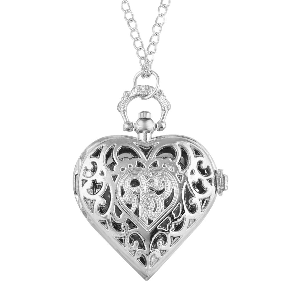 Stylish romantic heart-shaped diamond pocket watch