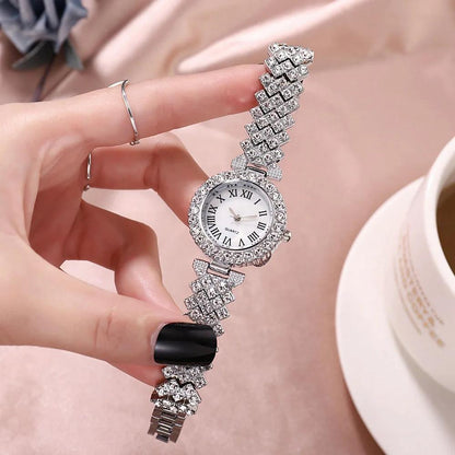 Women Steel Rhinestone Bracelet Watches Set