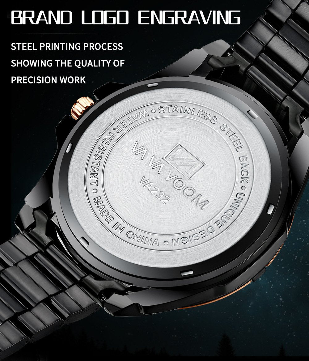 Waterproof Stainless Steel Chain Steel Band Watch Luminous Business Sports Men's Casual Watch