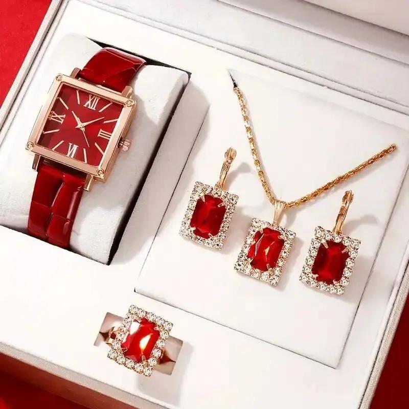 4Pcs/Set Women Fashion Quartz Watch Jewelry Set