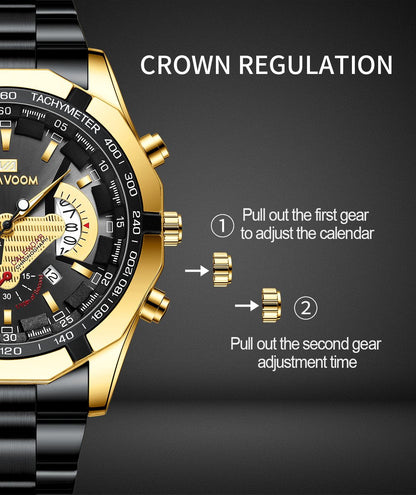 Watches Men Sport Stainless Steel Band Waterproof Casual Outdoor Luxury Quartz Watch