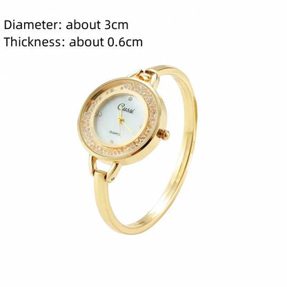 Gold Round Dial Ladies Rhinestone Quartz Watch