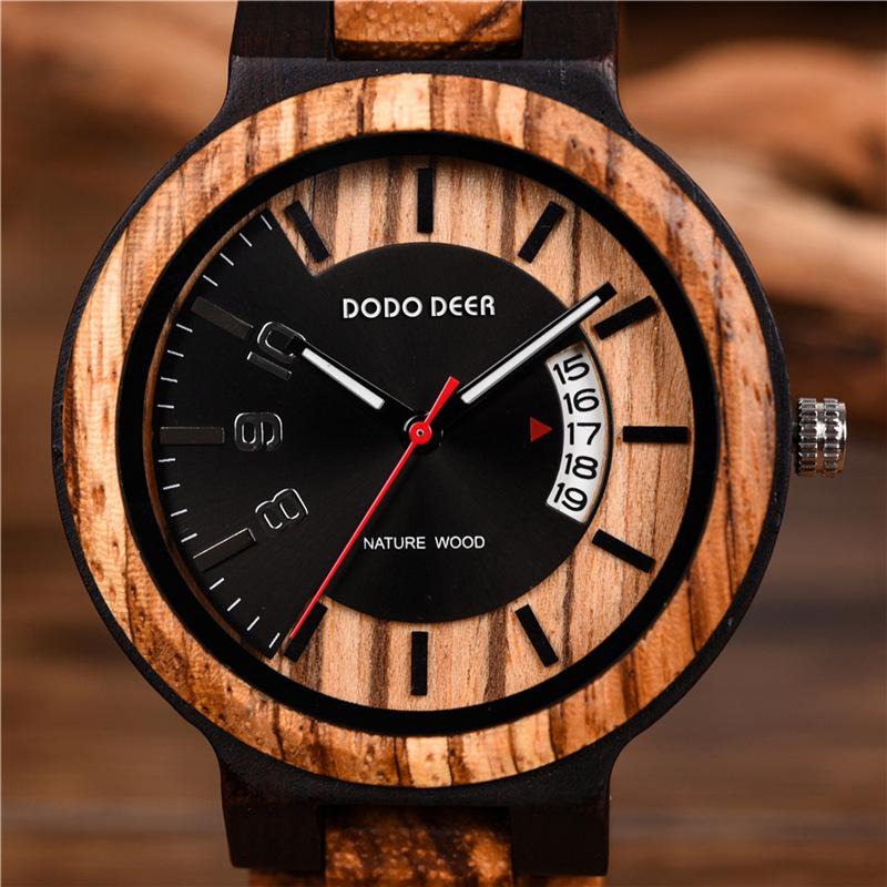 DODO DEER Fashion Men's Calendar Digital Wooden Sports Watch