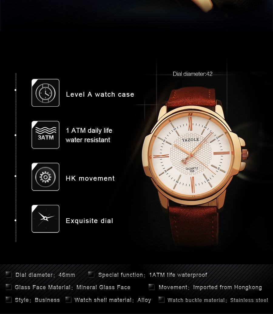 YAZOLE Top Brand Luxury Fashion Leather Men's Watch Unique Design Clock