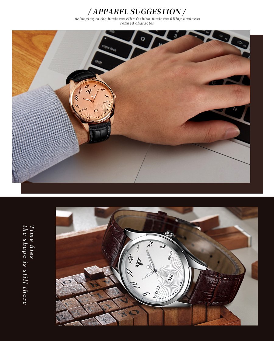 Yazole Watch Business Belt Men's Watch Unique Leisure Leather Watches Fashion Luminous Quartz Watch