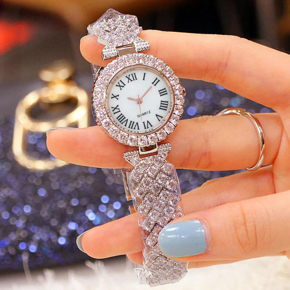 Women Steel Rhinestone Bracelet Watches Set