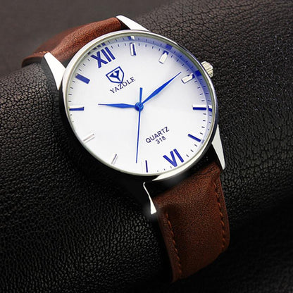 Yazole Simple Hook Needle Business Watch Roman Scale Male Soft Leather Watch