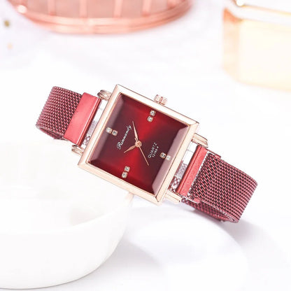 Women's Watches Square Dial Rhinestone Watch Bracelet Set