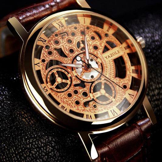 Yazole Brand Business Men's Watch Fashion Luminous Unique Leisure Leather Watches