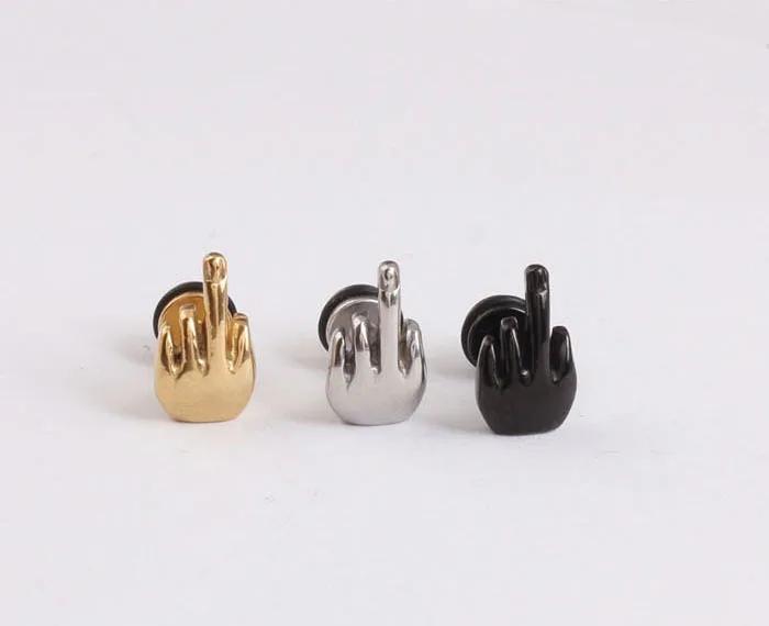 1 Pair Punk Middle finger Shape Stainless Steel Stud Earrings