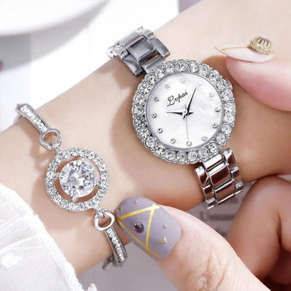 2PCS Diamond Stainless Steel Woman Watch Sets