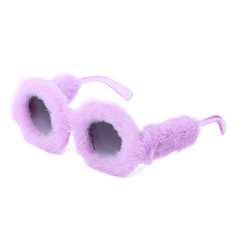 Women's Fashion Round Frame Plush Sunglasses