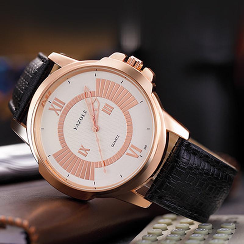 Yazole Luxury Business Male Clock Quartz-wristwatch Leisure Leather Watch