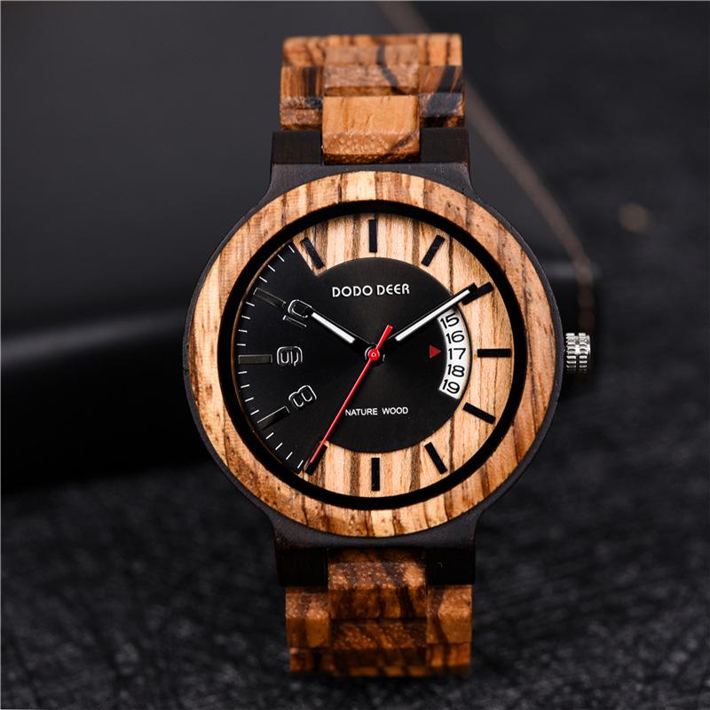 DODO DEER Fashion Men's Calendar Digital Wooden Sports Watch