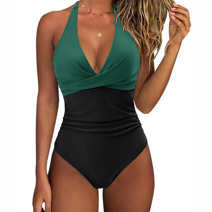 Women One Piece Set Swimsuit Print Backless Puch Up