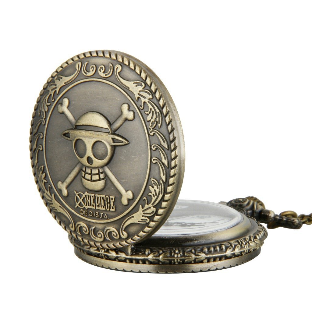 Bronze Vintage Lace Relief Pirate King Skull Pocket Watch