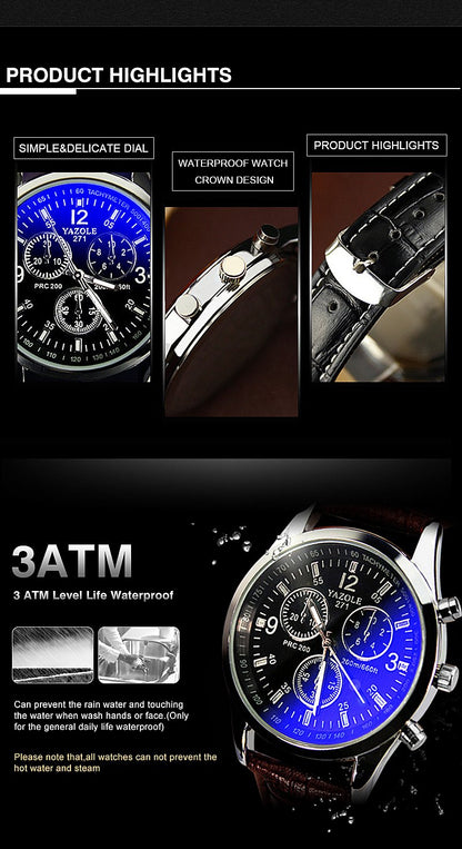 Yazole Blue Glass Surface Quartz Watch Business Fashion Unique Leisure Leather Watches