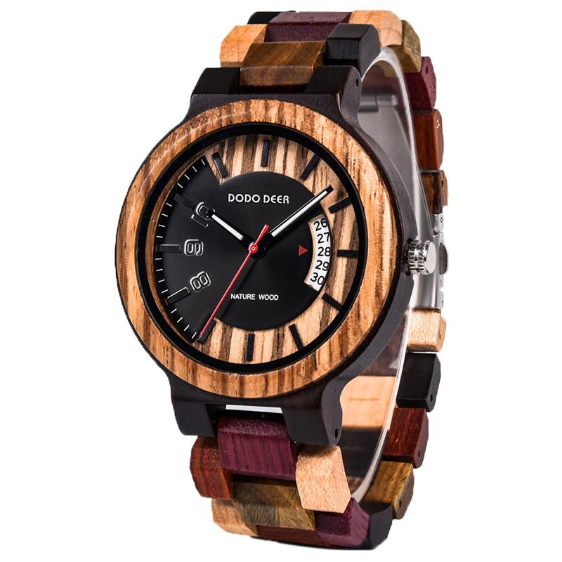 DODO DEER Fashion Men's Calendar Digital Wooden Sports Watch