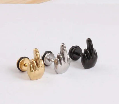 1 Pair Punk Middle finger Shape Stainless Steel Stud Earrings