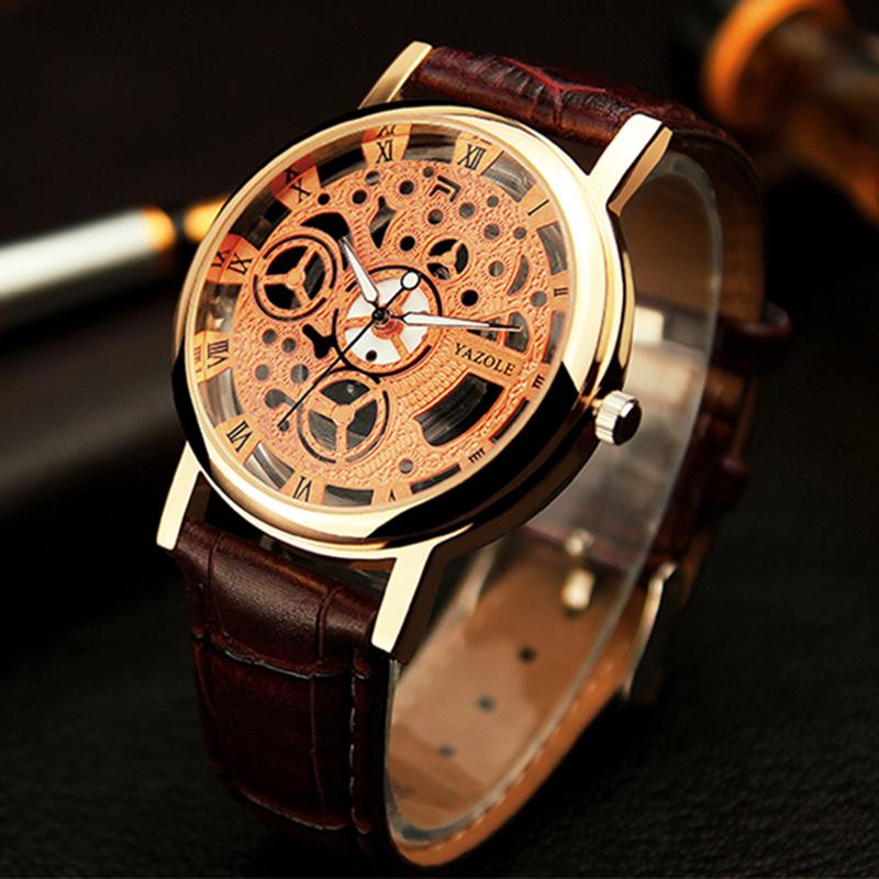 Yazole Brand Business Men's Watch Fashion Luminous Unique Leisure Leather Watches