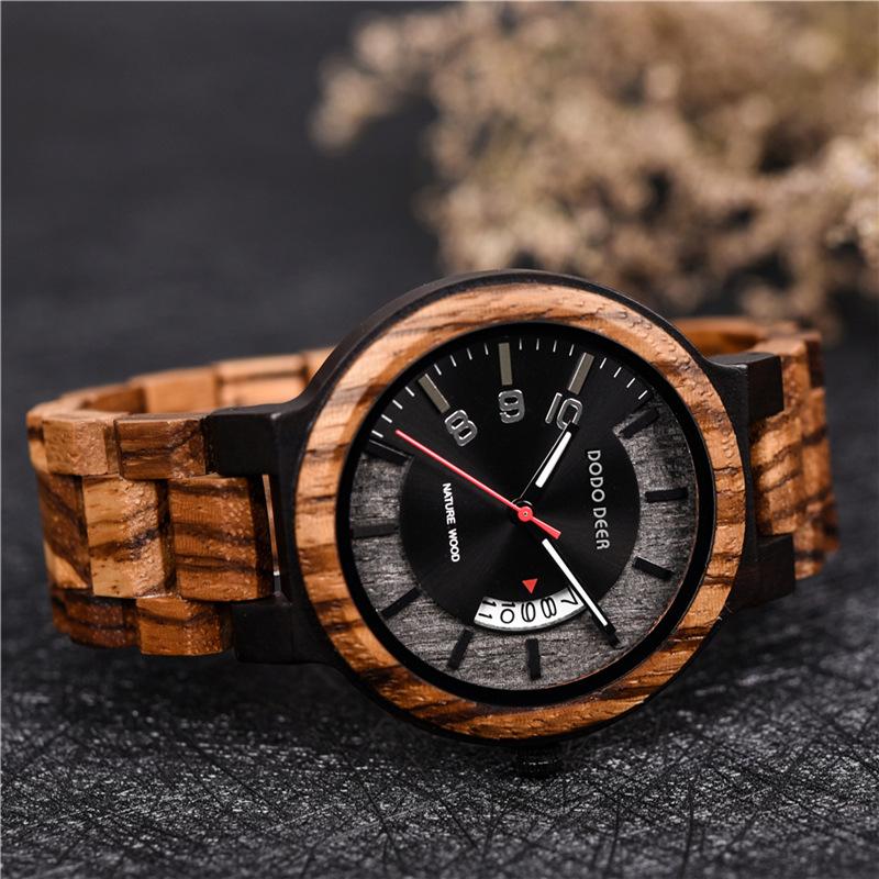 DODO DEER Fashion Men's Calendar Digital Wooden Sports Watch