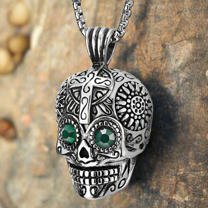 Vintage Sugar Skull Pendant Necklace