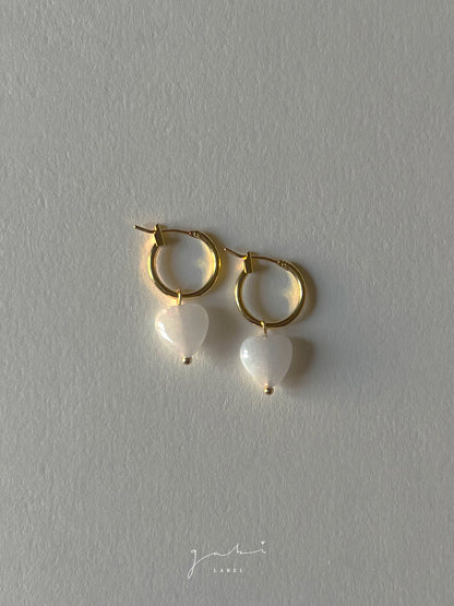 White Jade Heart Hoop Earrings