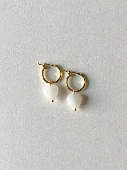 White Jade Heart Hoop Earrings