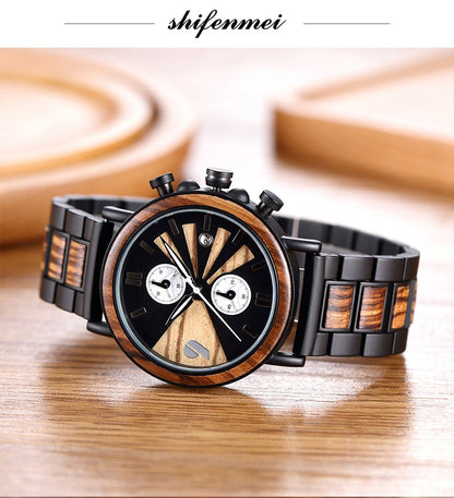 Wood Watch Men's Multifunctional Intermetal Wood Watch Cool Fashion Watch