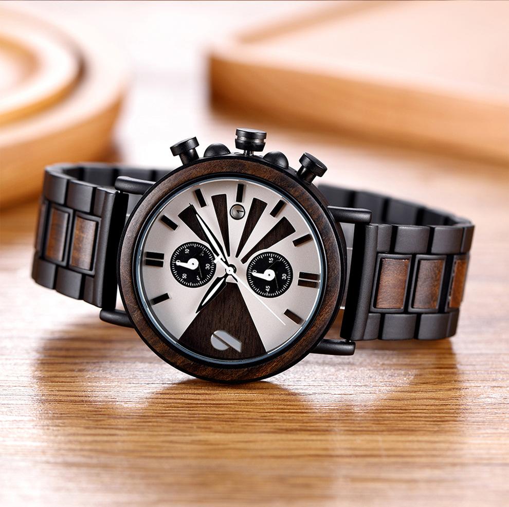 Wood Watch Men's Multifunctional Intermetal Wood Watch Cool Fashion Watch